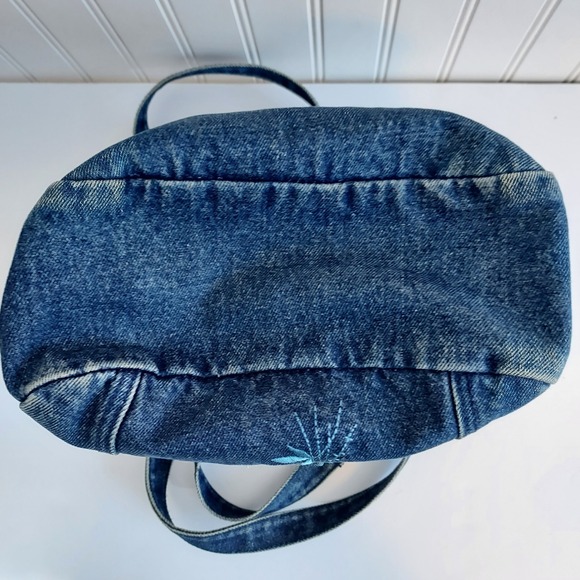 Vtg Denim Bag Embroidered Floral Butterfly Blue Jean Purse Boho Hippie Art Indie - Picture 6 of 13